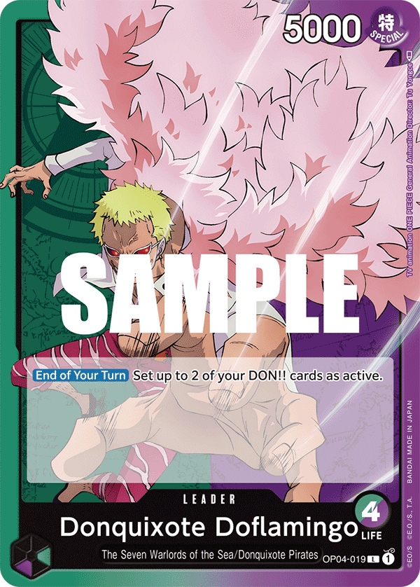 doflamingo one piece card game OP04-019 L ENG Donquixote Doflamingo Leader Card – Boutique Carte One Piece