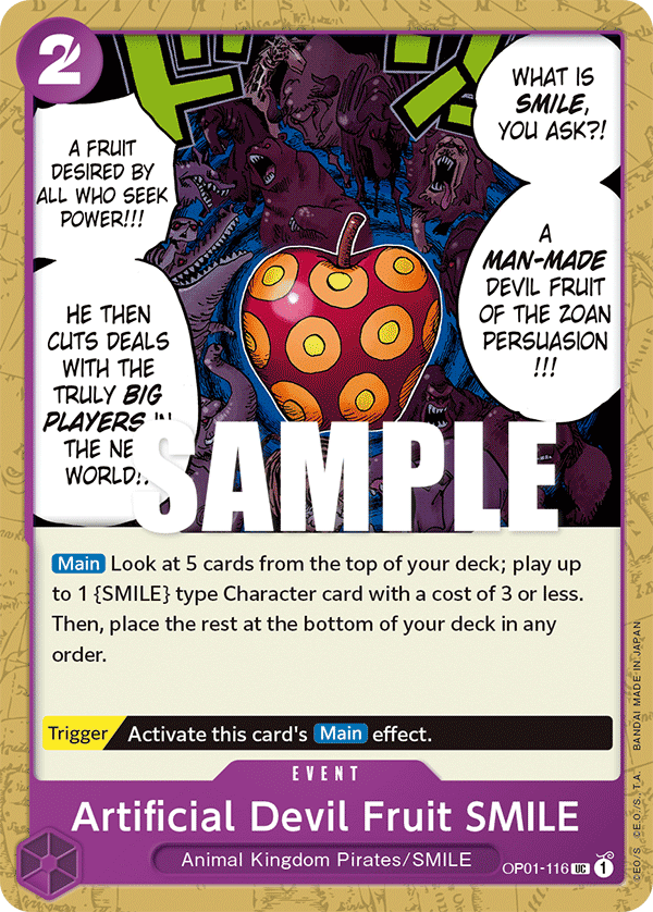 OP01-116 UC ENG Artificial Devil Fruit SMILE Uncommon Event Card Boutique Carte One Piece OP01-116 UC ENG Artificial Devil Fruit SMILE Uncommon Event Card Boutique Carte One Piece